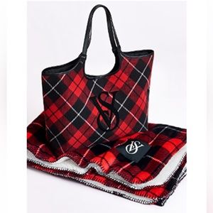 Victoria’s Secret Plaid Tote & Cozy Blanket